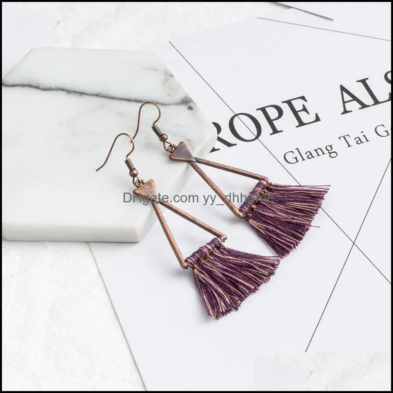 Vintage Geometric Triangle Tassel Drop Earrings Women Ladies Fashion Jewelry Summer Bohemian Charm Ethnic Earring D926S F