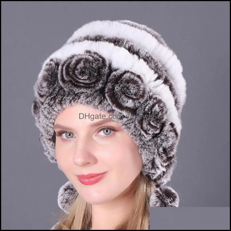 Women`s Winter Hat For Women Rex Rabbit Fur Hats Woman Cap Female Beanie Lady Caps Fashion Beanies Warm Headwear Earflap hat 2022