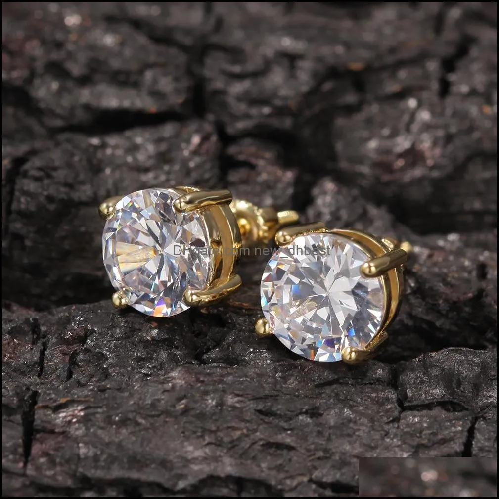 stud earrings for women men earings mens earring woman man hip hop jewelry fashion round gold silver simulated diamond piercing