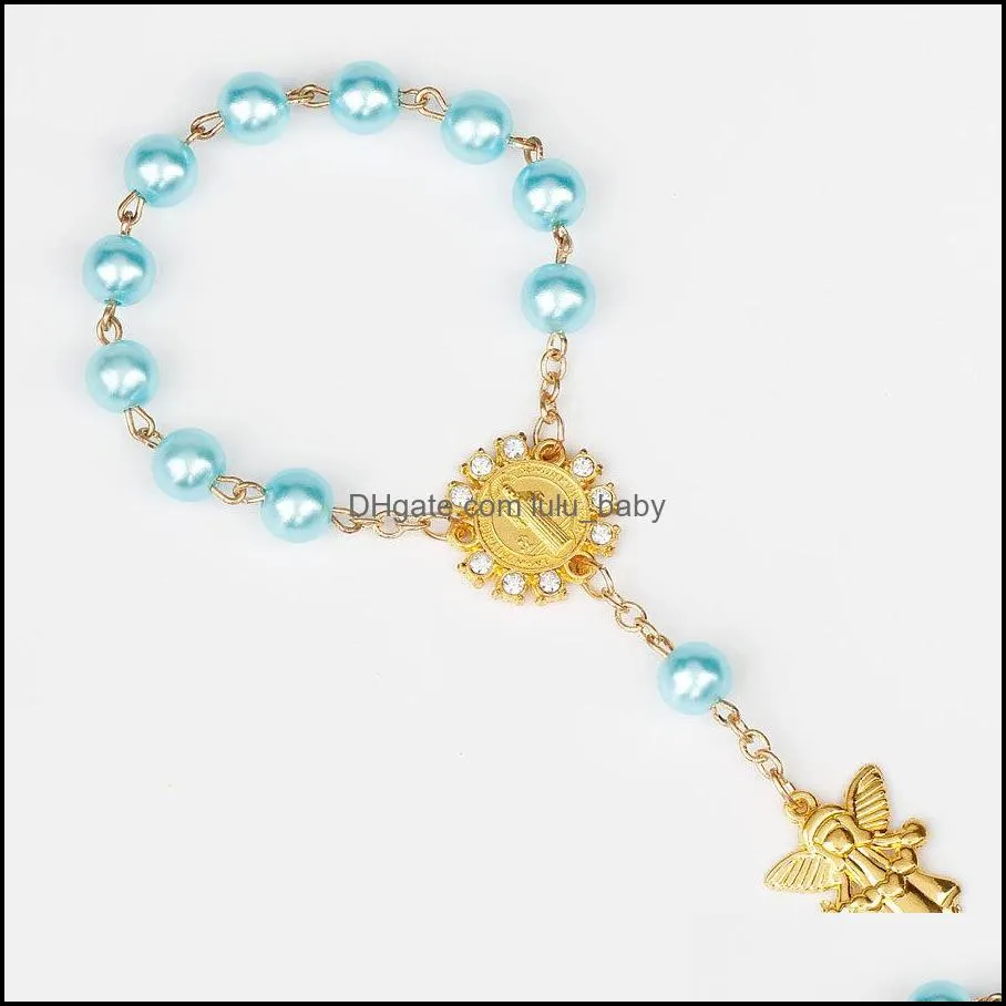imitation pearl beads rosary bracelet high quality personality angel wings pendants bracelets bangle for women men gift q223fza