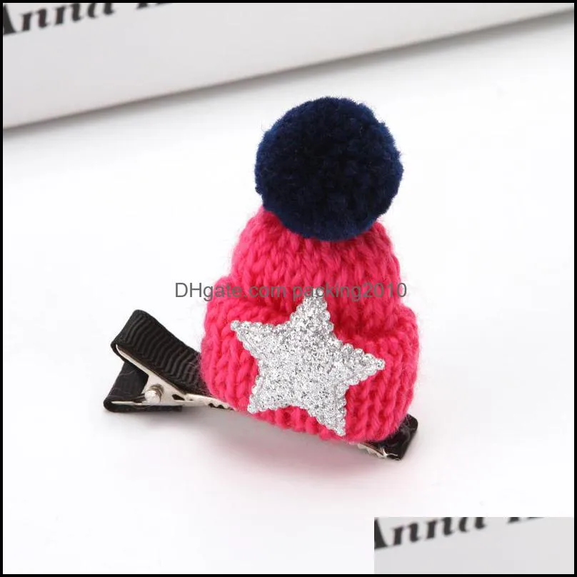 Christmas Hairpin Fashion Wool Cap Knit Hat Hair Clip Children Girls Cute Headwears Multi Color Fashion Style 1 1gl H1