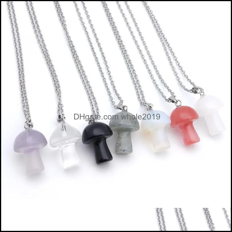 natural stone pendant mushroom crystal necklace amethyst quartz chakra pendulo healing jewelry