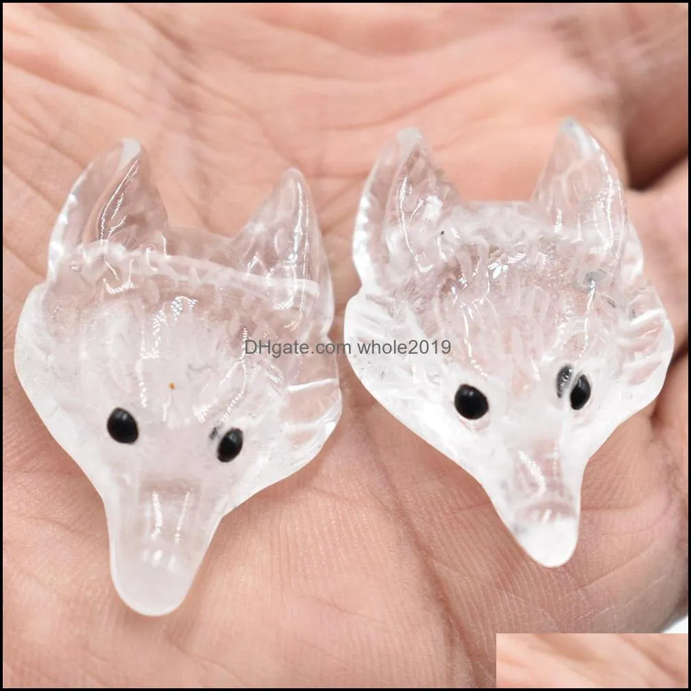 carved wolf head statue natural stone decoration quartz polished healing crystal home ornament reiki trinket collection