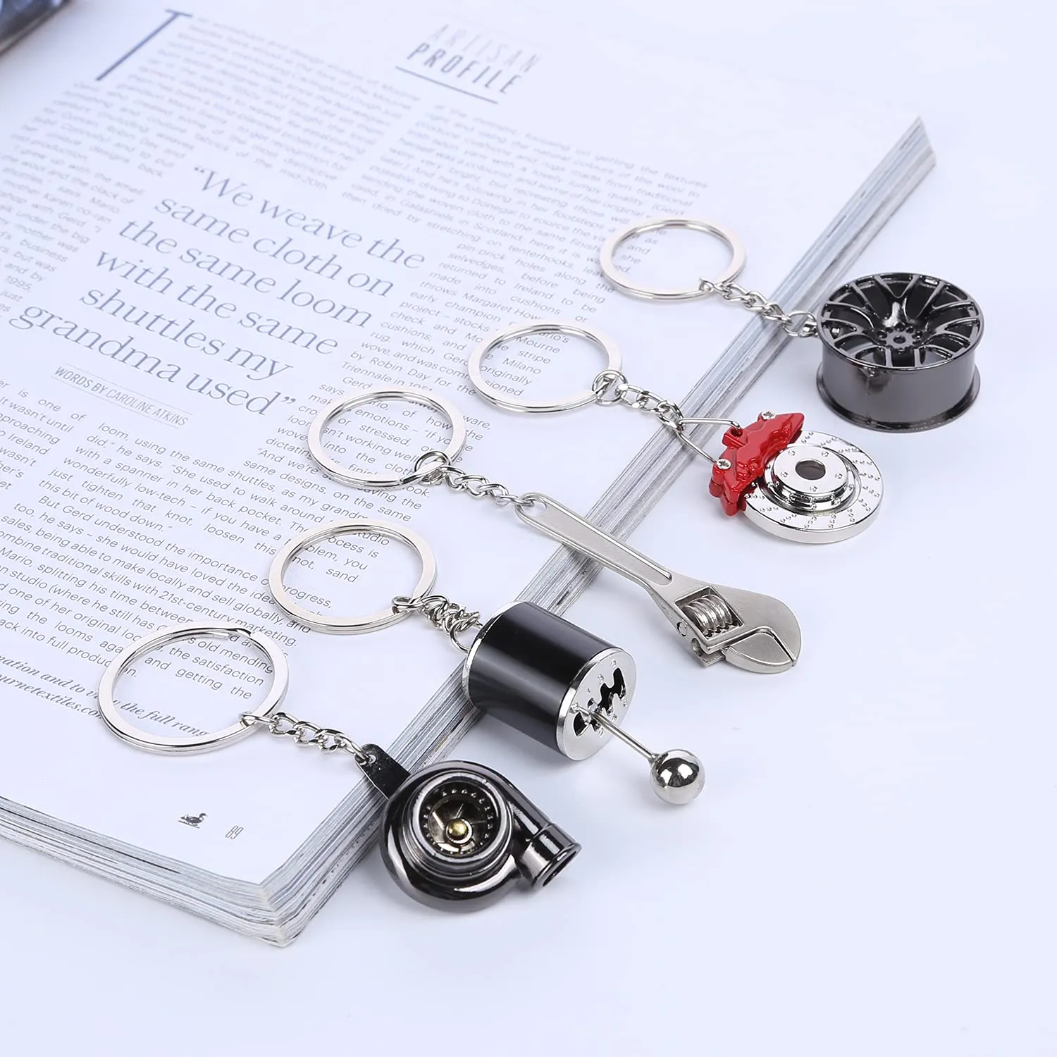 3ml car parts metal key chain set cute auto part model metal keyring holder for car lovers keys bags decoration