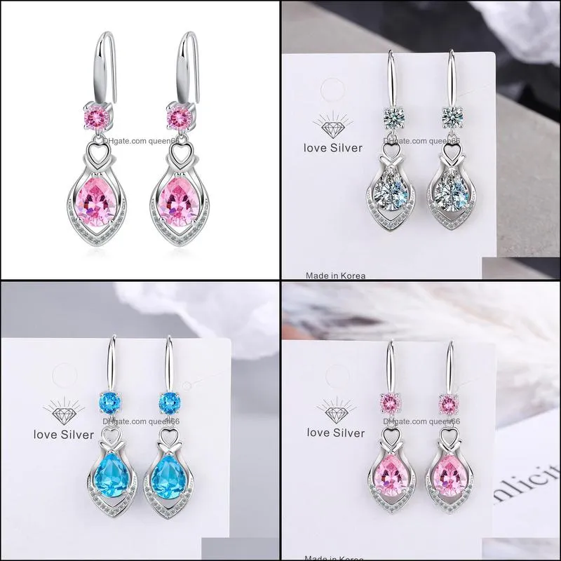 s925 stamp silver earrings charms blue pink white zircon earring jewelry shiny crystal tassel hoops piercing earrings for women wedding party