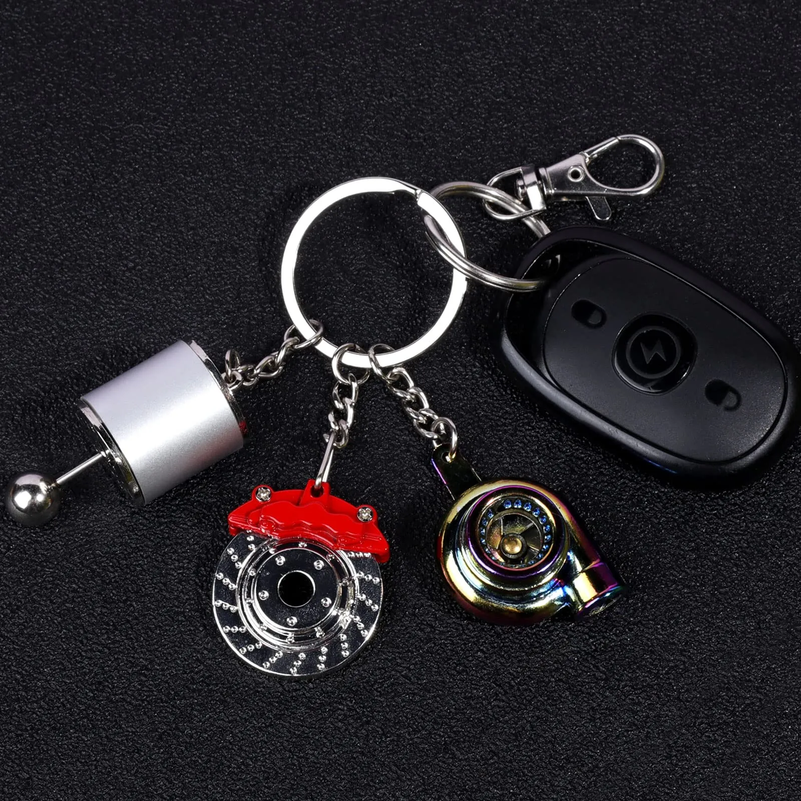 3ml auto parts metal key chain auto part model keychain set turbo keychain manual shift box keychain brake rotor keychain wheel tire rim keychain engine piston keychain wrench keychain