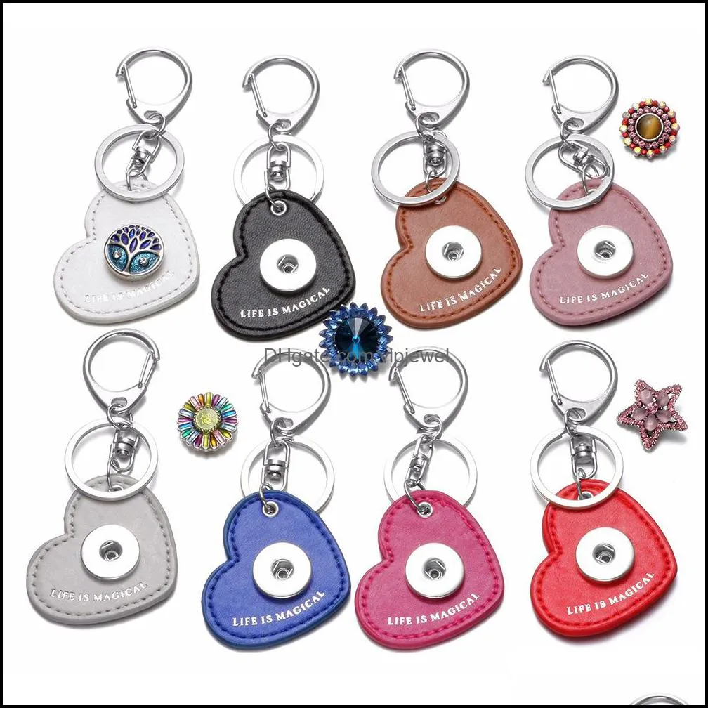 noosa heart colorful pu leather snap keychains simple fit diy 18mm snap buttons unisex car bag key rings wholesale for women men sh012