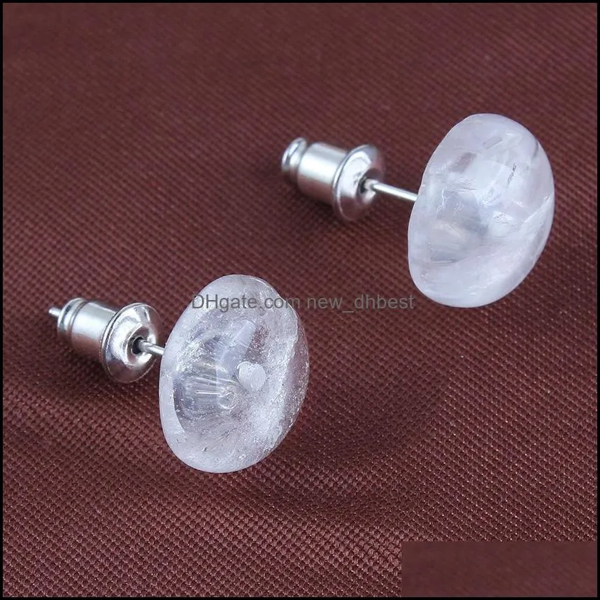 fashion 10mm 12mm round stud natural stone rose quartz opal amethyst studs earrings for women jewelry