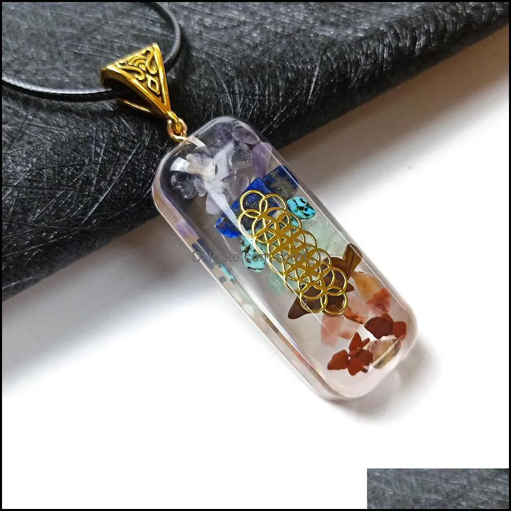 retro resin reiki healing colorful chips stone pendant chakra orgone energy pendants pendulum amulet orgonite crystal necklace jewelry