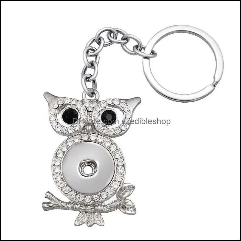 noosa fashion keychains heart round owl crystal rhinestone snap key chains fit 18mm snap buttons keyrings