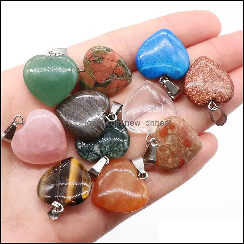 20mm natural quartz heart stone charms pendant healing crystal hearts chakra crystal pendants charm for jewelry making