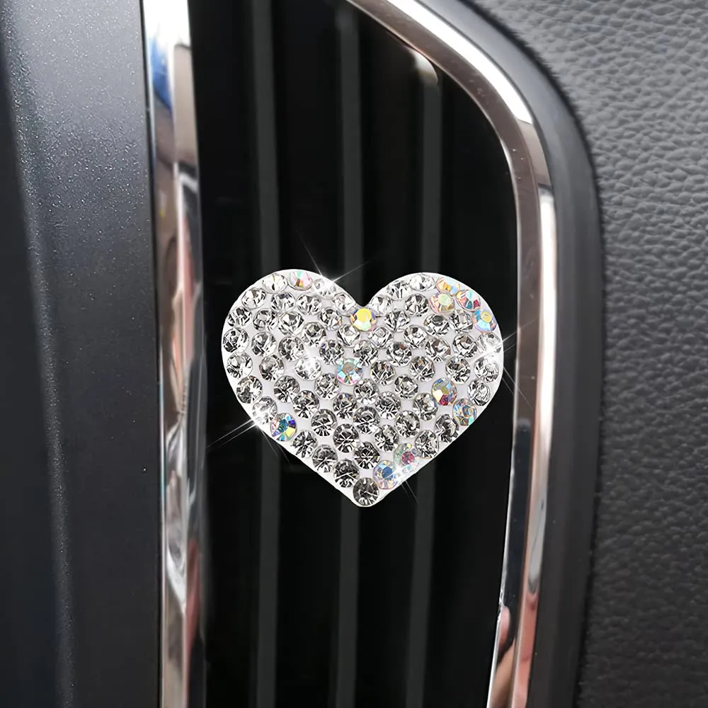 car air vent clip charms crystal car diffuser vent clip rhinestone oil diffuser vent clip car fresheners for women bling car accessories for women stylish practical bling heart