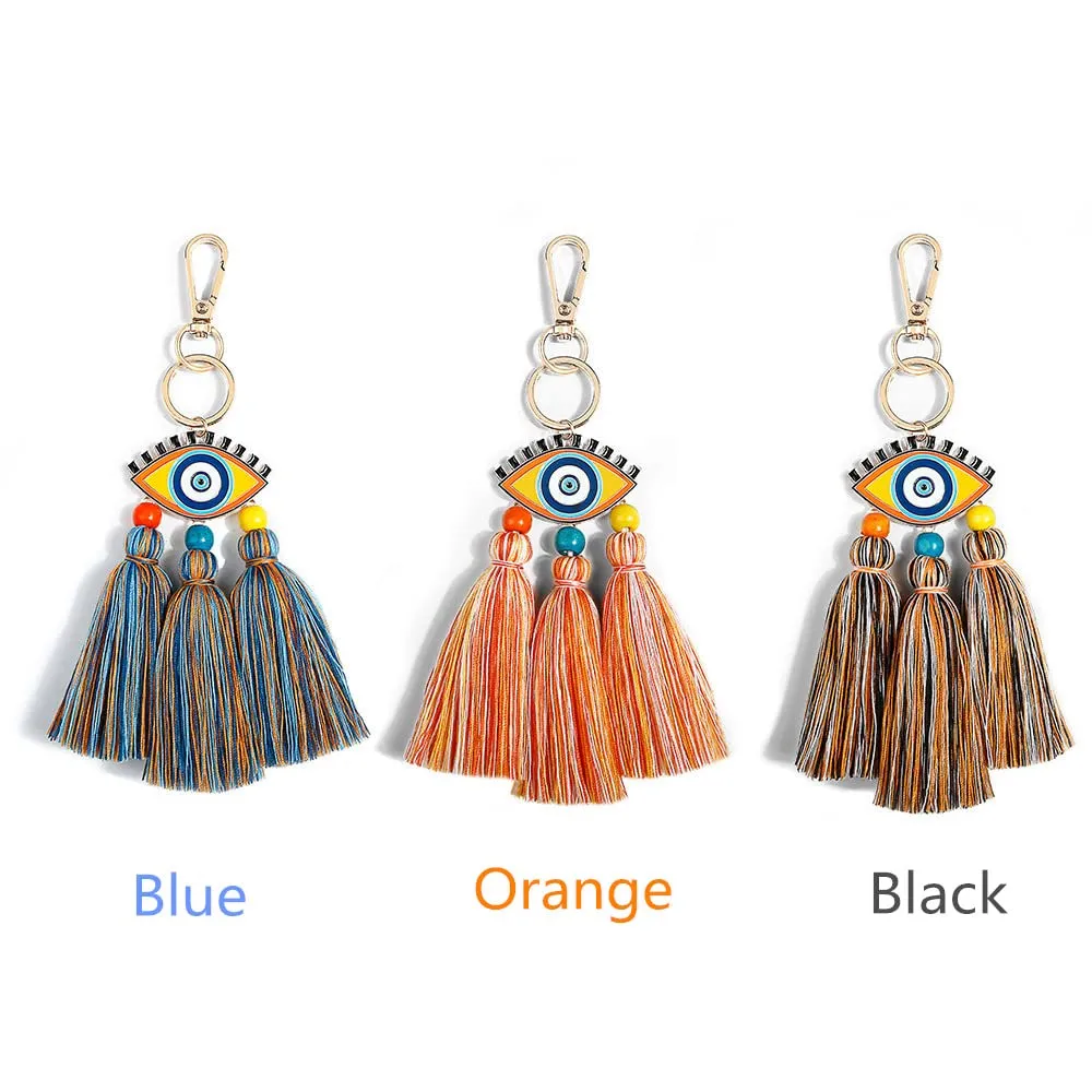 3ml evil eye tassel keychain boho purse charms for handbags women bag decor