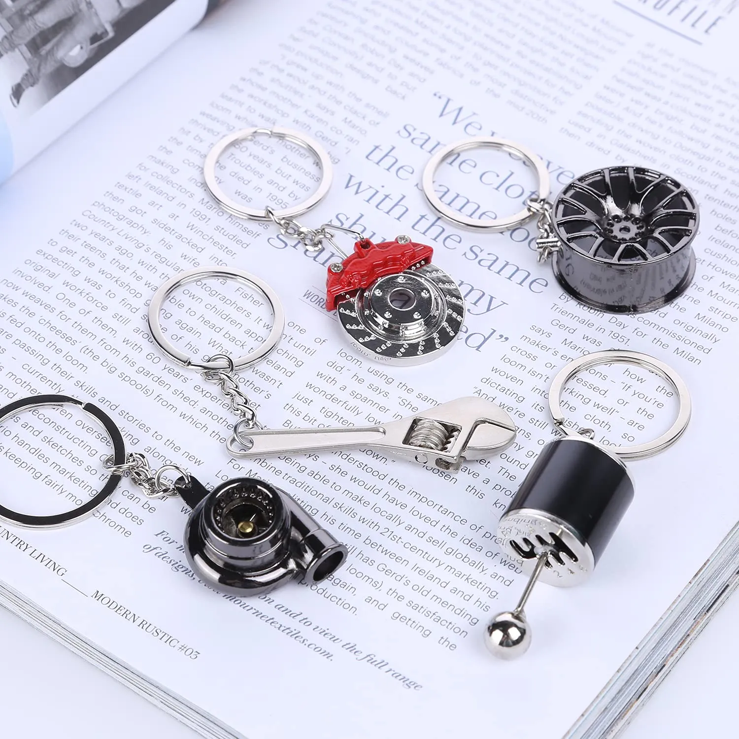 3ml car parts metal key chain set cute auto part model metal keyring holder for car lovers keys bags decoration