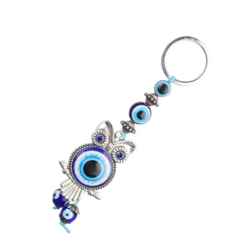 3ml evil eye keychain blue turkish glass amulet charm pendant owl keychain key rhinestone keychain bag fashion accessories blessing gift