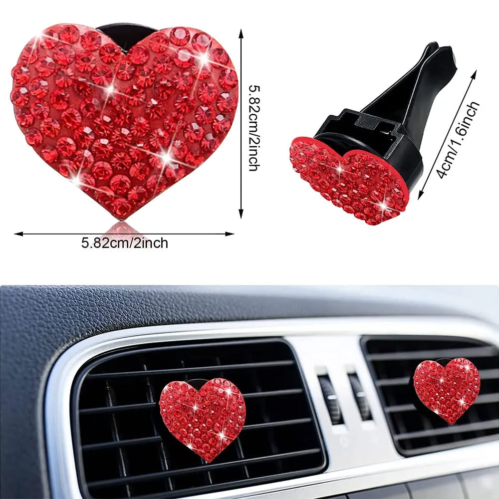 bling red lips air vent clips heart shape crystal car air vent clip charms car air fresheners for women rhinestone diffuser vent clip cute car decor bling car accessories for women red hearts