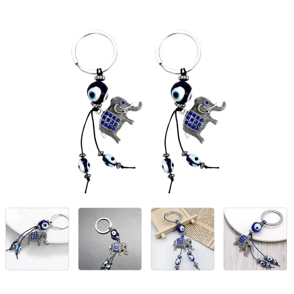 3ml blue evil eye keychain turkish wall hanging ornament lucky elephant pendant decorations muslim style feng shui amulet keyring for for lucky protection jewelry accessories