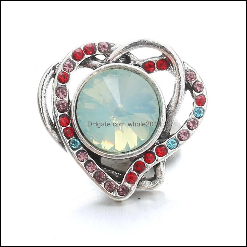 snap button jewelry components colorful rhinestone heart 18mm metal snaps buttons fit bracelet bangle noosa ze0066