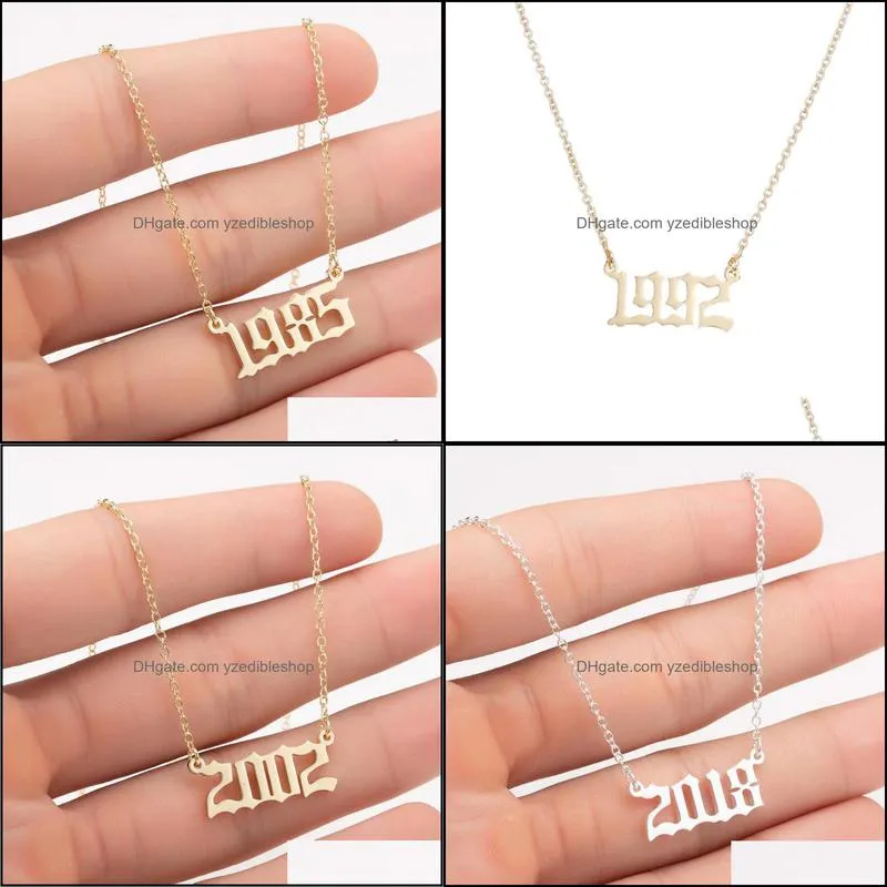 girl year of birth stainless steel chain arabic numeral pendant necklace ladies birthday christmas gift silver gold jewelry 1980-2019
