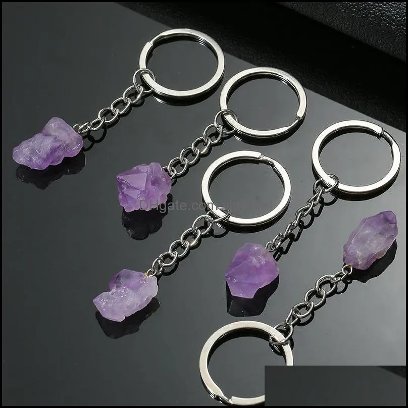 natural stone amethysts crystal quartz keychain crystals keychain bead pendant keyrings key ring bag accessories jewelry