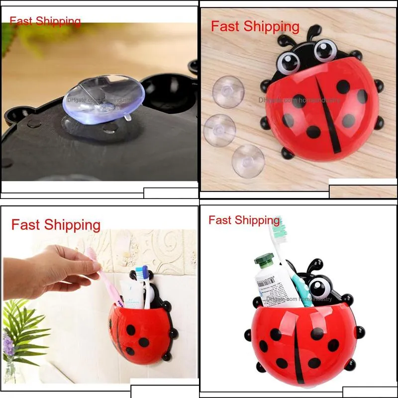 Creative Home Accessories Cartoon Ladybird Toiletries Toothpaste Holder Bathroom Sets Suction Hook qylOva packing2010