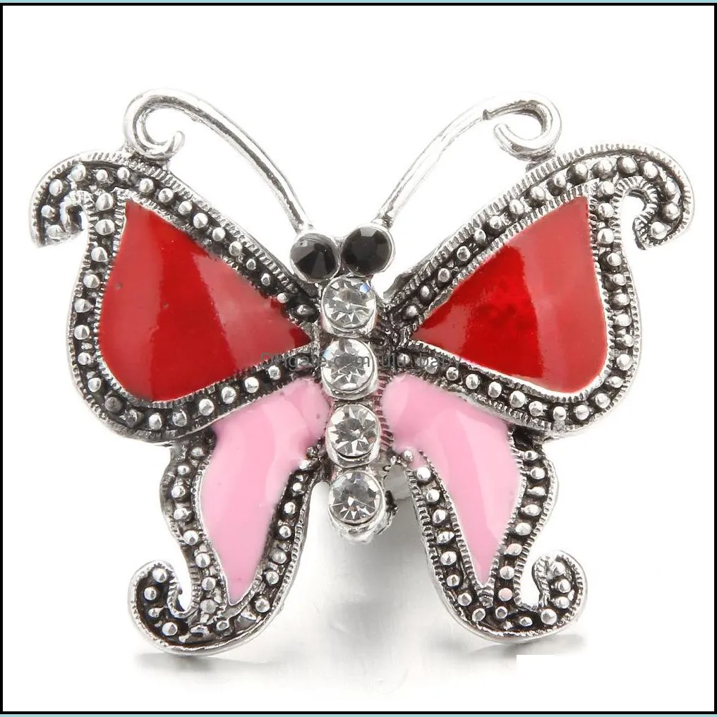 snap button jewelry components enamel colorful butterfly 18mm metal snaps buttons fit bracelet bangle noosa ka0127