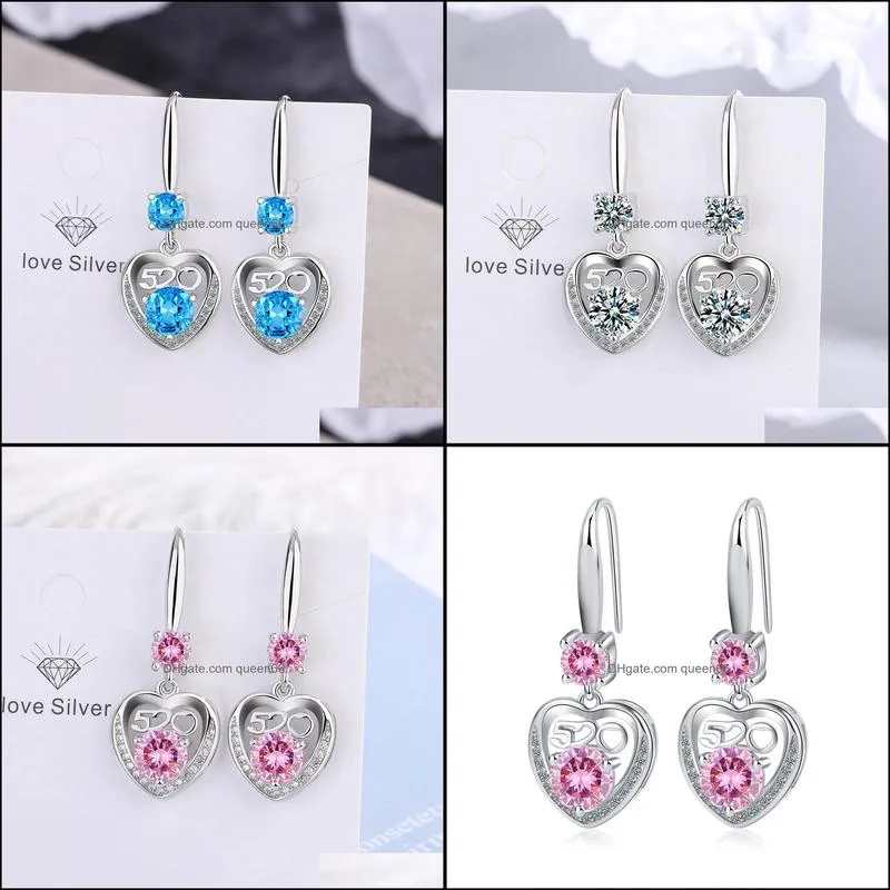 s925 stamp silver plated crystal charms pink blue white zircon earrings long tassel flower hook type women`s fashion jewelry earrings wedding party