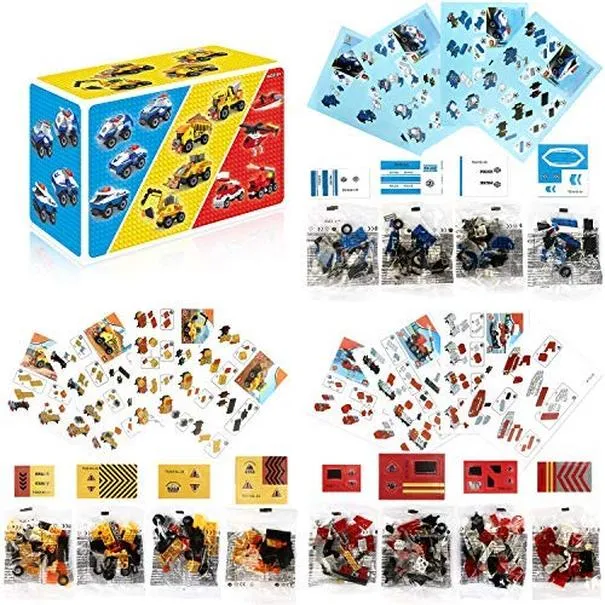 mini building blocks cars toys sets assembly mini cars toys for boys girls stem building car assorted construction truck fire trucks police cars party favor goodie bags for kids 