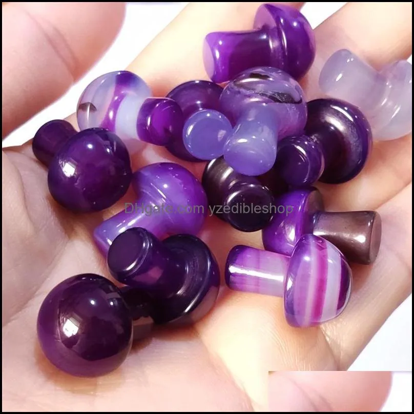 2cm carved mini mushroom purple stripe agate stone crystal healing reiki mineral statue ornament home decor gift wholesale