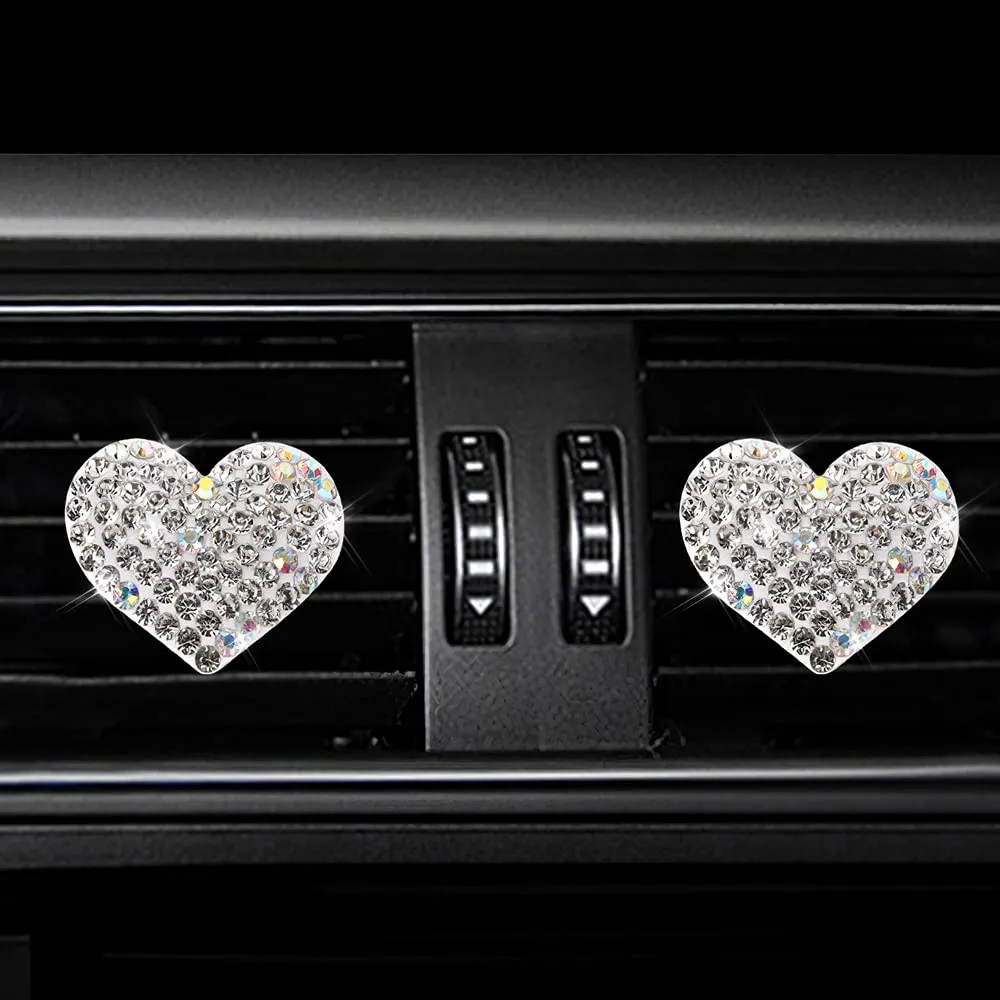 car air vent clip charms crystal car diffuser vent clip rhinestone oil diffuser vent clip car fresheners for women bling car accessories for women stylish practical bling heart