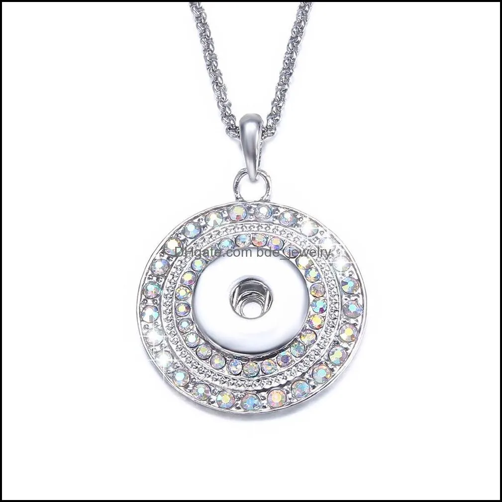 snap button jewelry rhinestone round shape pendant fit 18mm snaps buttons necklace for women men noosa