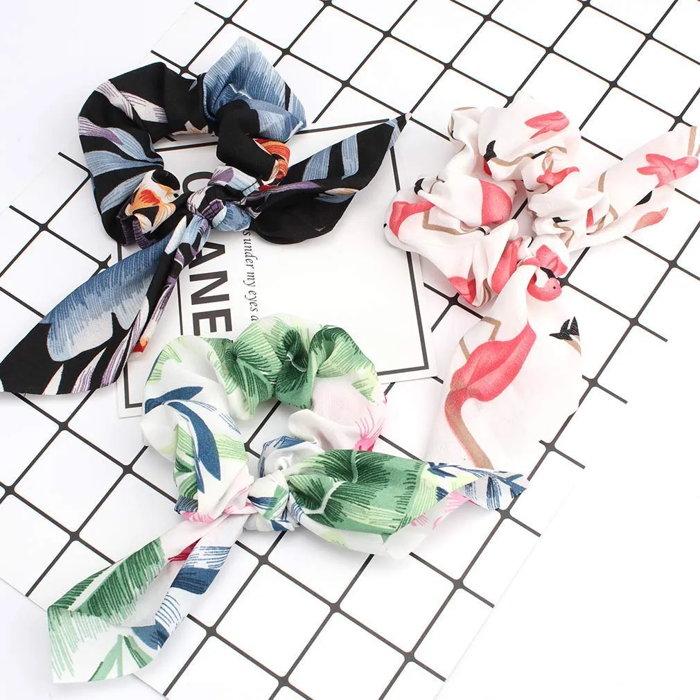 3ml bow scrunchies for hair chiffon scrunchies silk with bow scarf solid stripe flower color bow scrunchies ponytail holder hair ties ropes rabbit bunny ear bowknot scrunchies hair accessories