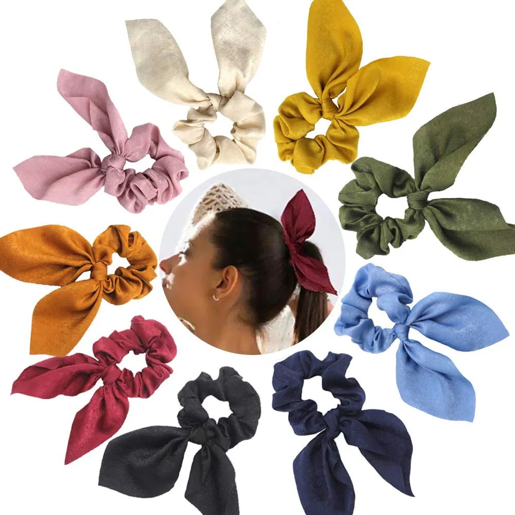 3ml bow scrunchies for long hair chiffon satin scrunchies silk with bow scarf solid stripe flower color bow scrunchies ponytail holder with tail rabbit bunny ear bowknot hair accessories a5