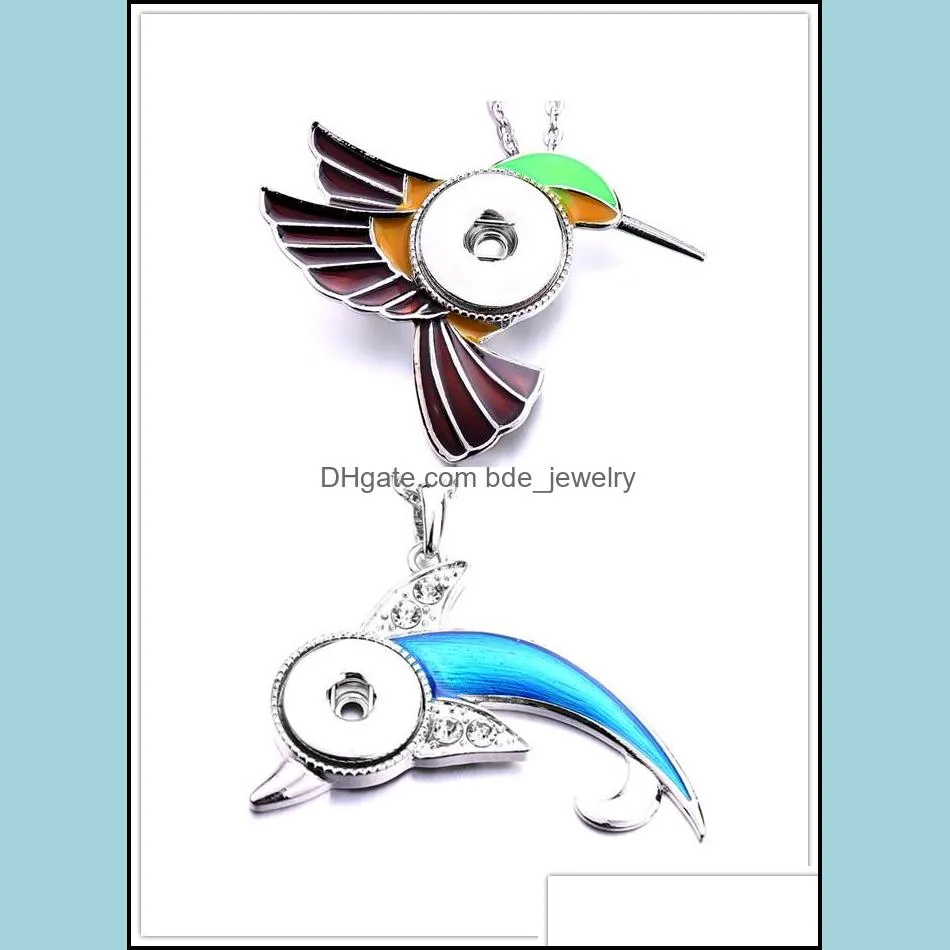 fahion painting snap button charms jewelry  bird shape pendant fit 18mm snaps buttons necklace for women noosa