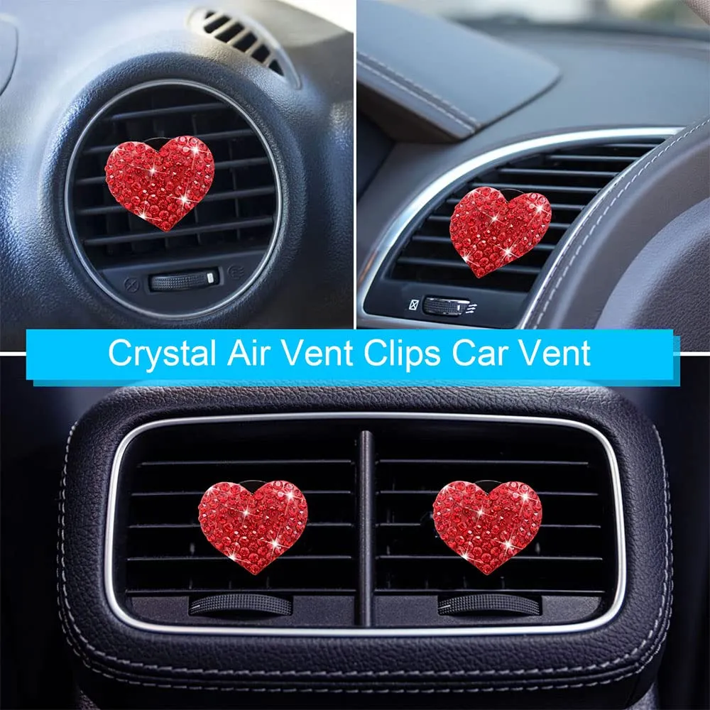 bling red lips air vent clips heart shape crystal car air vent clip charms car air fresheners for women rhinestone diffuser vent clip cute car decor bling car accessories for women red hearts