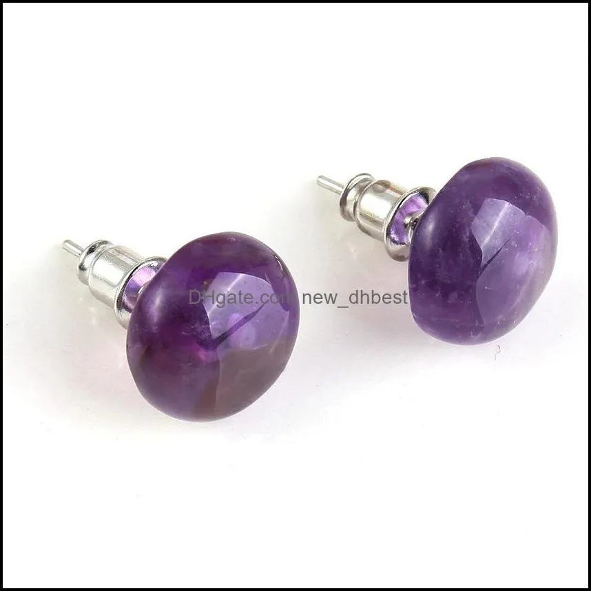 fashion 10mm 12mm round stud natural stone rose quartz opal amethyst studs earrings for women jewelry