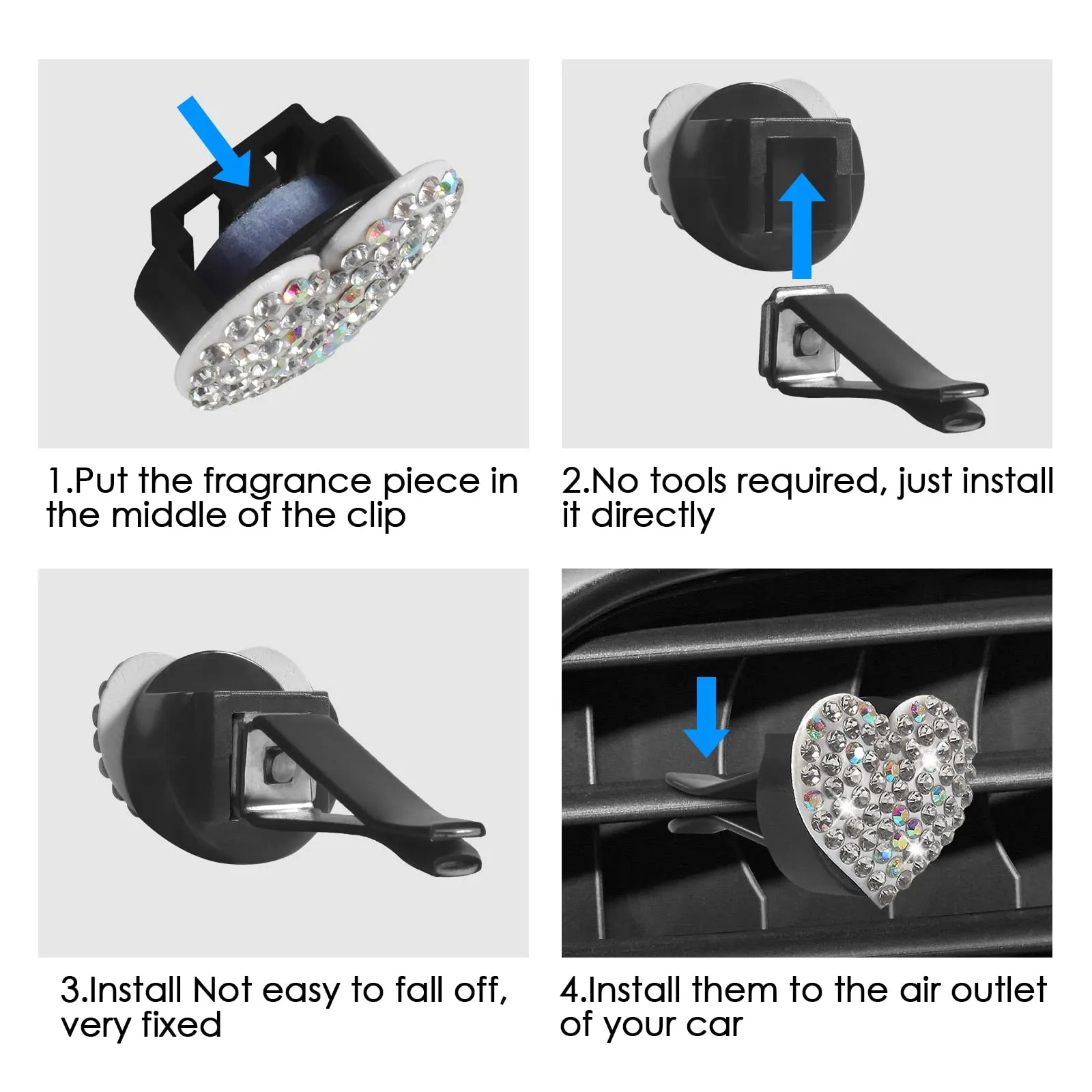 car air vent clip car decoration bling heart style air conditioning outlet clip car air freshener clip car interior decor charm colorful car interior accessories for girls women white