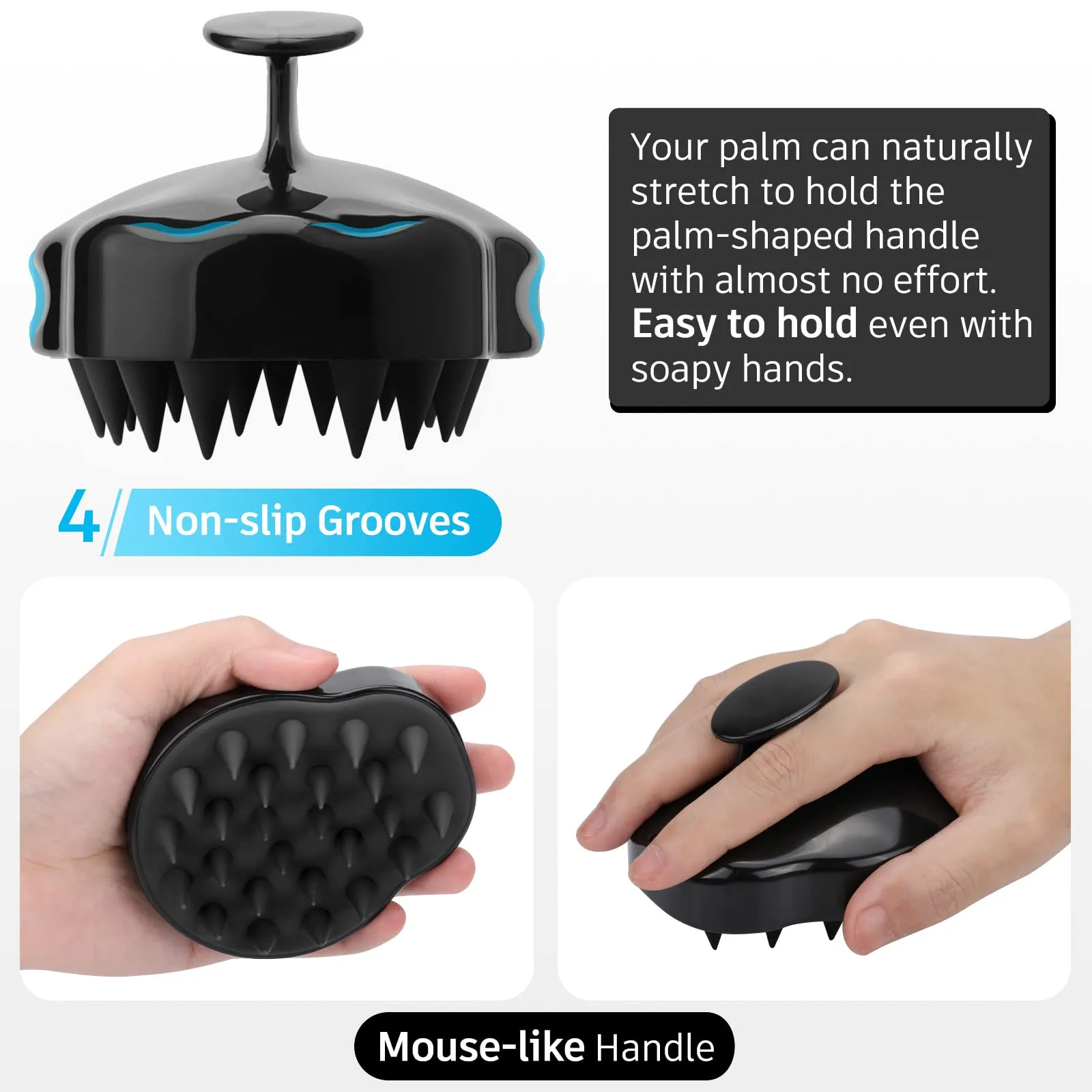 3ml scalp massager shampoo brush with soft flexible silicone bristles for hair care and head relaxation ergonomic scalp scrubber/exfoliator for dandruff removal and hair growth black