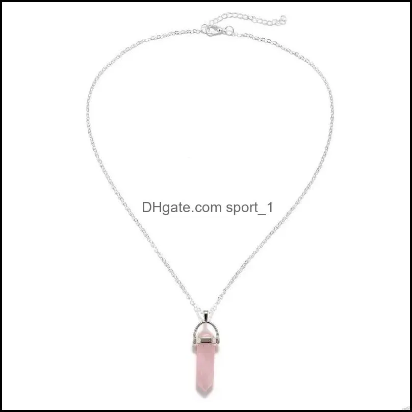 personality hexagonal column rose quartz necklace opal pendant fashion natural stone bullet pink crystal pendants necklaces ladies