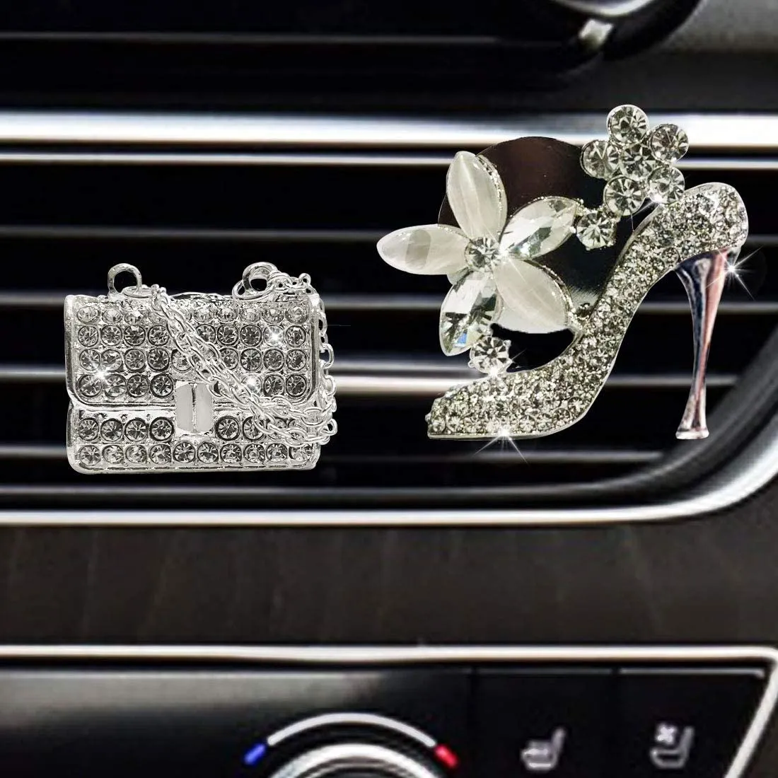 jsacemxi crystal high heel shoe magic bag car air vent clip charm bling sparkly bedazzled rhinestone car bling accessories car interior decoration charm rhinestone cute car decor girls