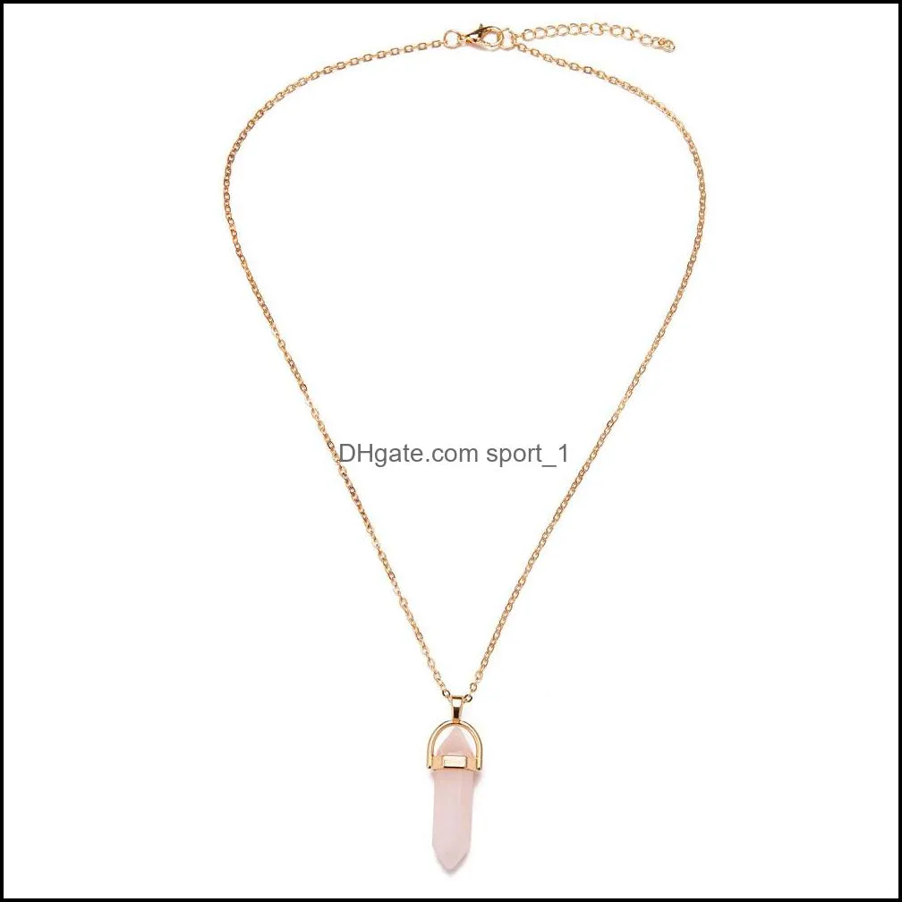 personality hexagonal column rose quartz necklace opal pendant fashion natural stone bullet pink crystal pendants necklaces ladies