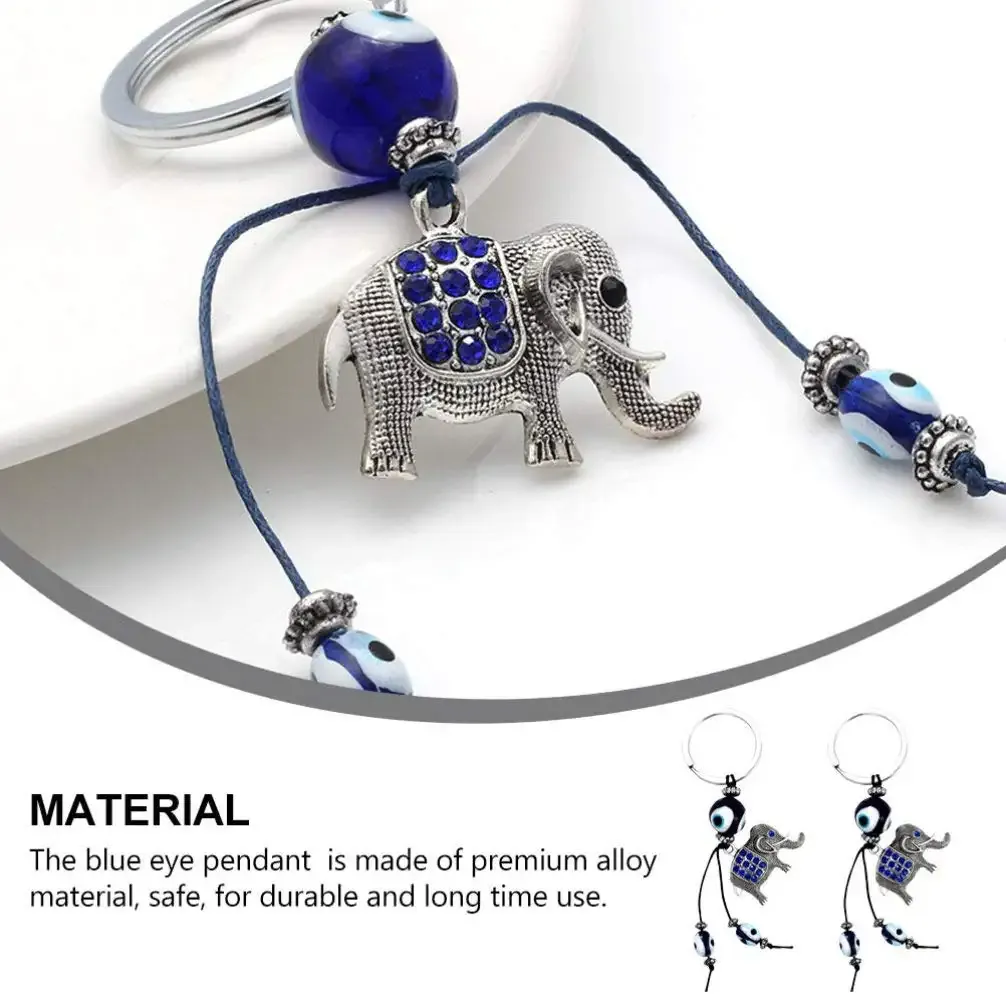 3ml blue evil eye keychain turkish wall hanging ornament lucky elephant pendant decorations muslim style feng shui amulet keyring for for lucky protection jewelry accessories