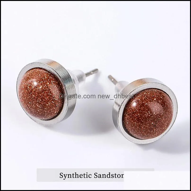 handmade lovely 10mm natural stone stud earrings stainless steel earrings tiger eyes agate women jewelry olstyle