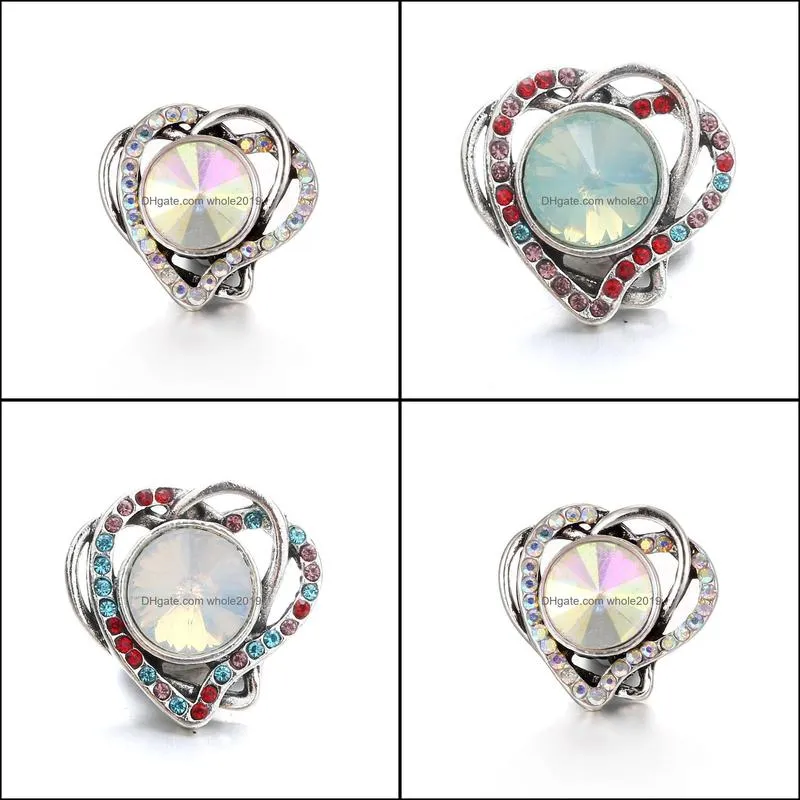 snap button jewelry components colorful rhinestone heart 18mm metal snaps buttons fit bracelet bangle noosa ze0066