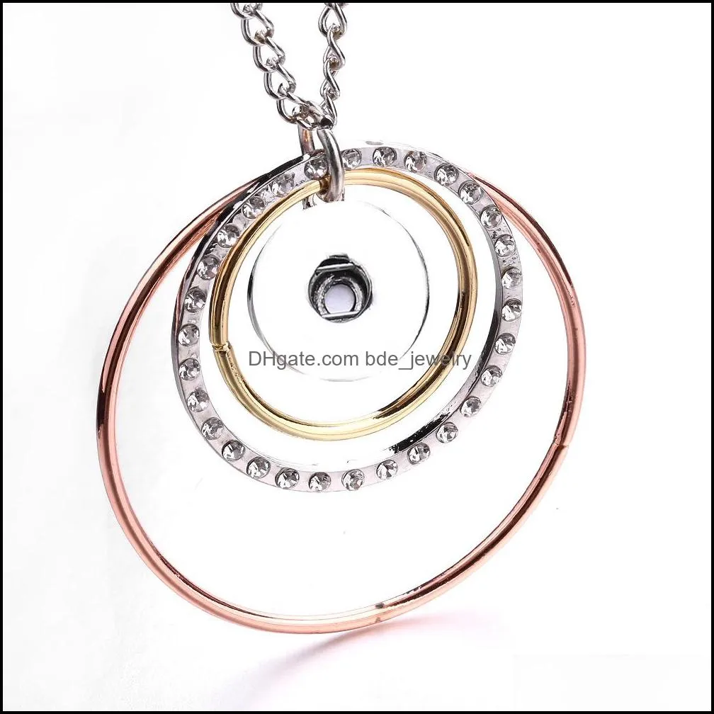 snap button jewelry three big circle rose gold silver rhinestone pendant fit 18mm snaps buttons necklace for women men noosa d348