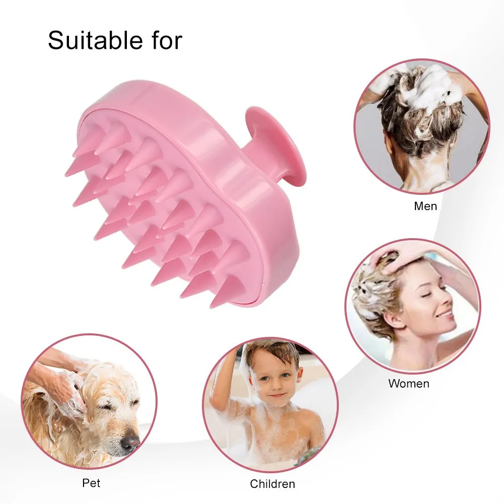 3ml shampoo brush hair scalp massager soft silicone scalp care brush wet dry perfect for men women kids and pets pink/green