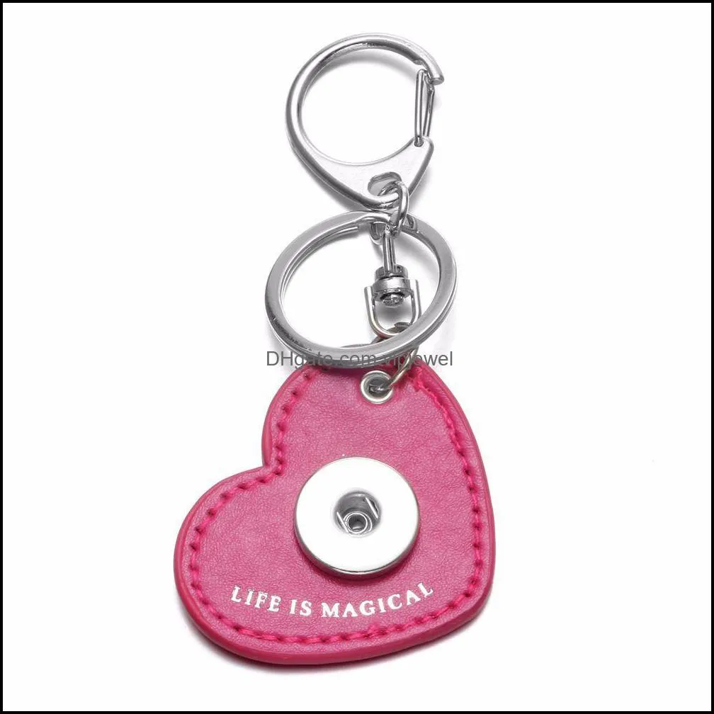 noosa heart colorful pu leather snap keychains simple fit diy 18mm snap buttons unisex car bag key rings wholesale for women men sh012