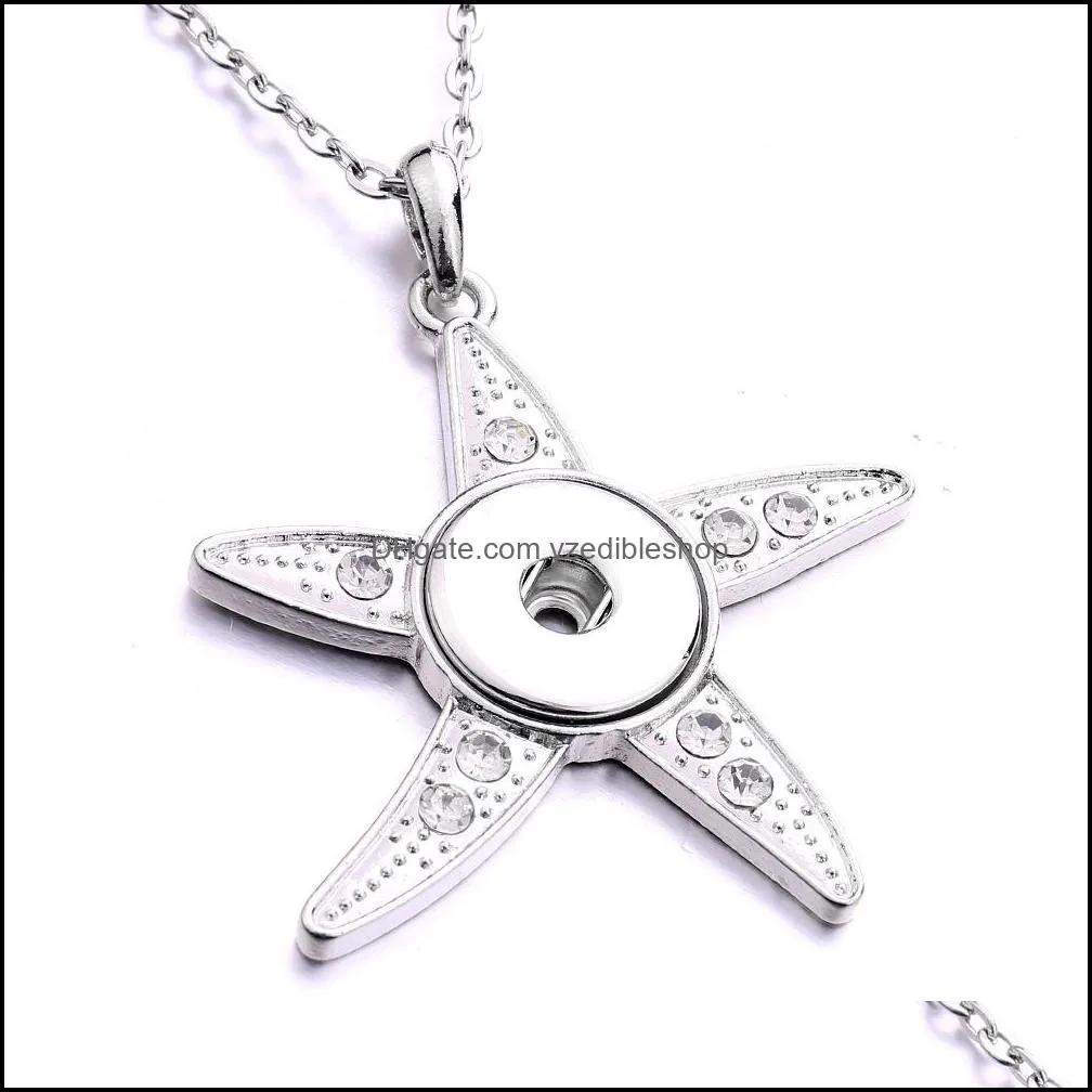 mix silver snap button charms jewelry rhinestone round star shape pendant fit 18mm snaps buttons necklace for women noosa d336