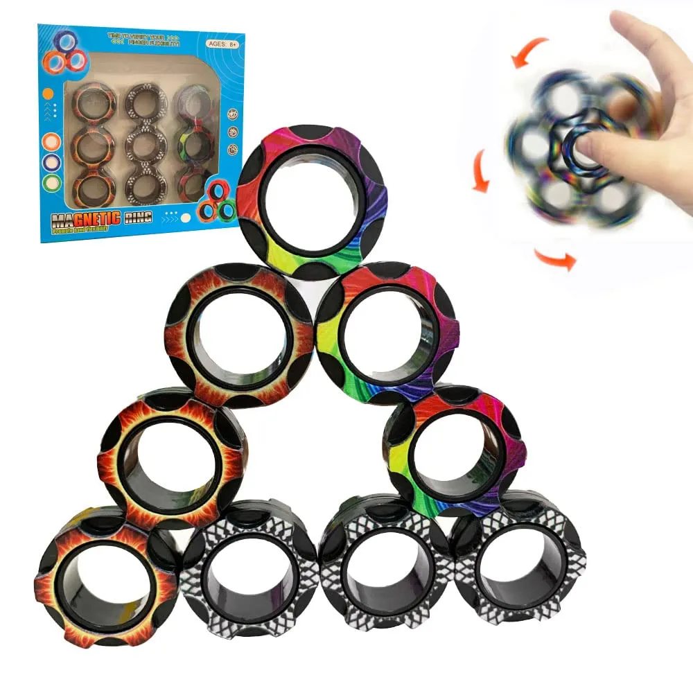 finger magnetic ring fidget toys colorful finger rings toy great for training relieves reducer autism anxiety color2