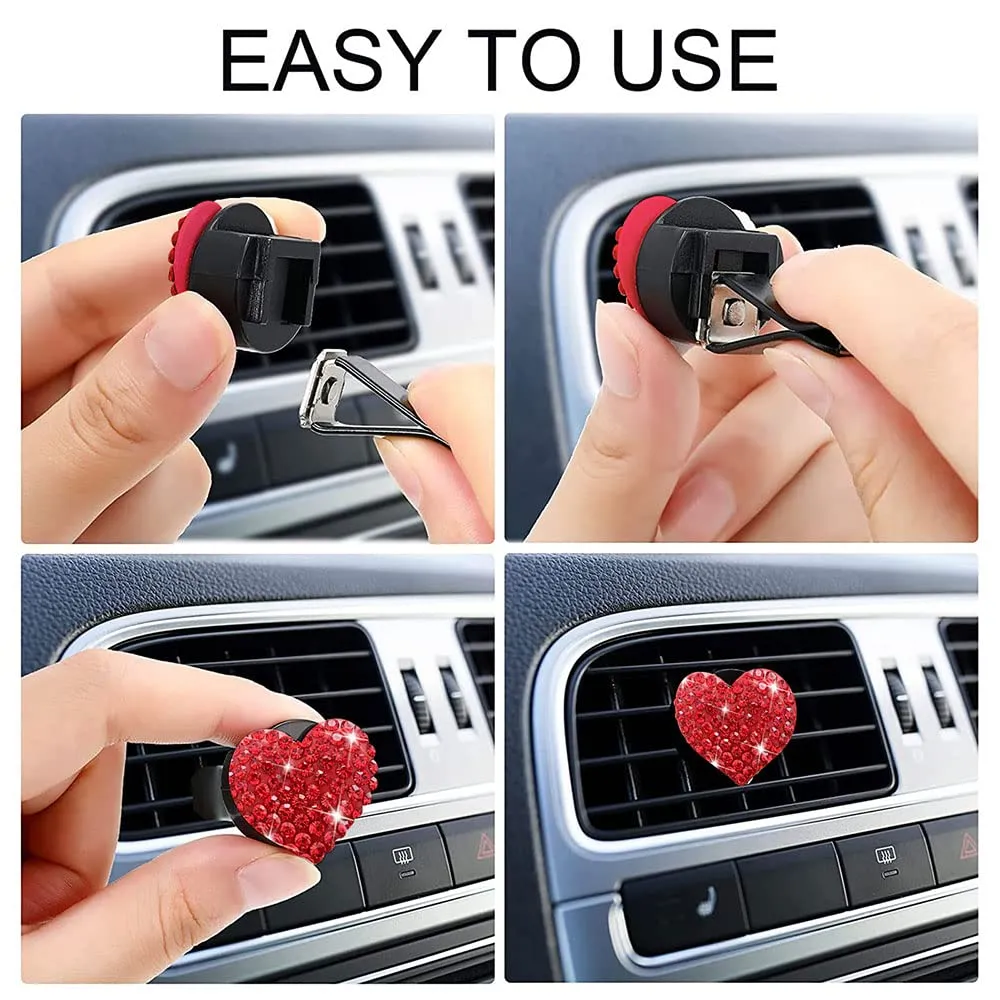 bling red lips air vent clips heart shape crystal car air vent clip charms car air fresheners for women rhinestone diffuser vent clip cute car decor bling car accessories for women red hearts